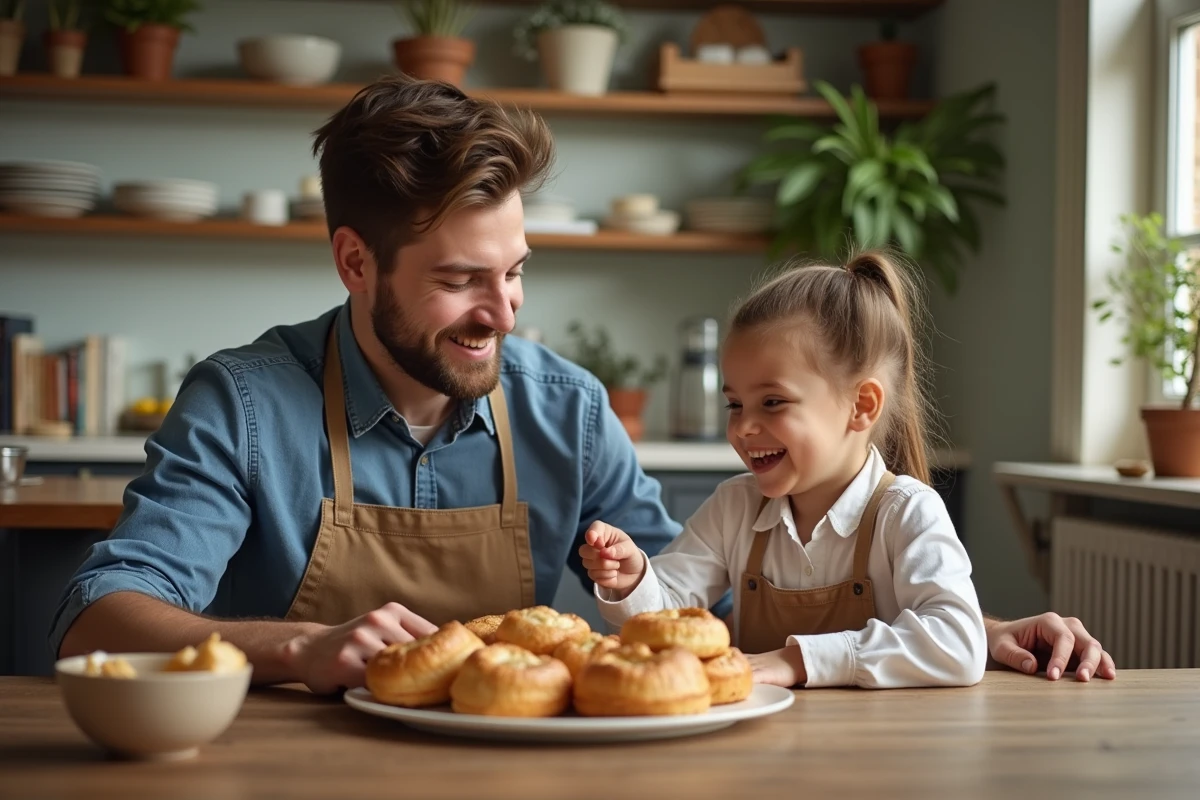Enfant et adulte partageant des pâtisseries faites maison