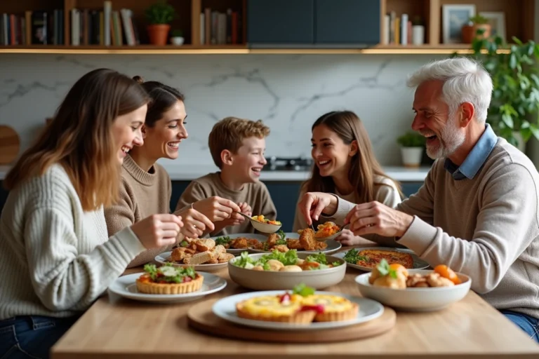 Famille multigenerational souriante autour d un repas convivial