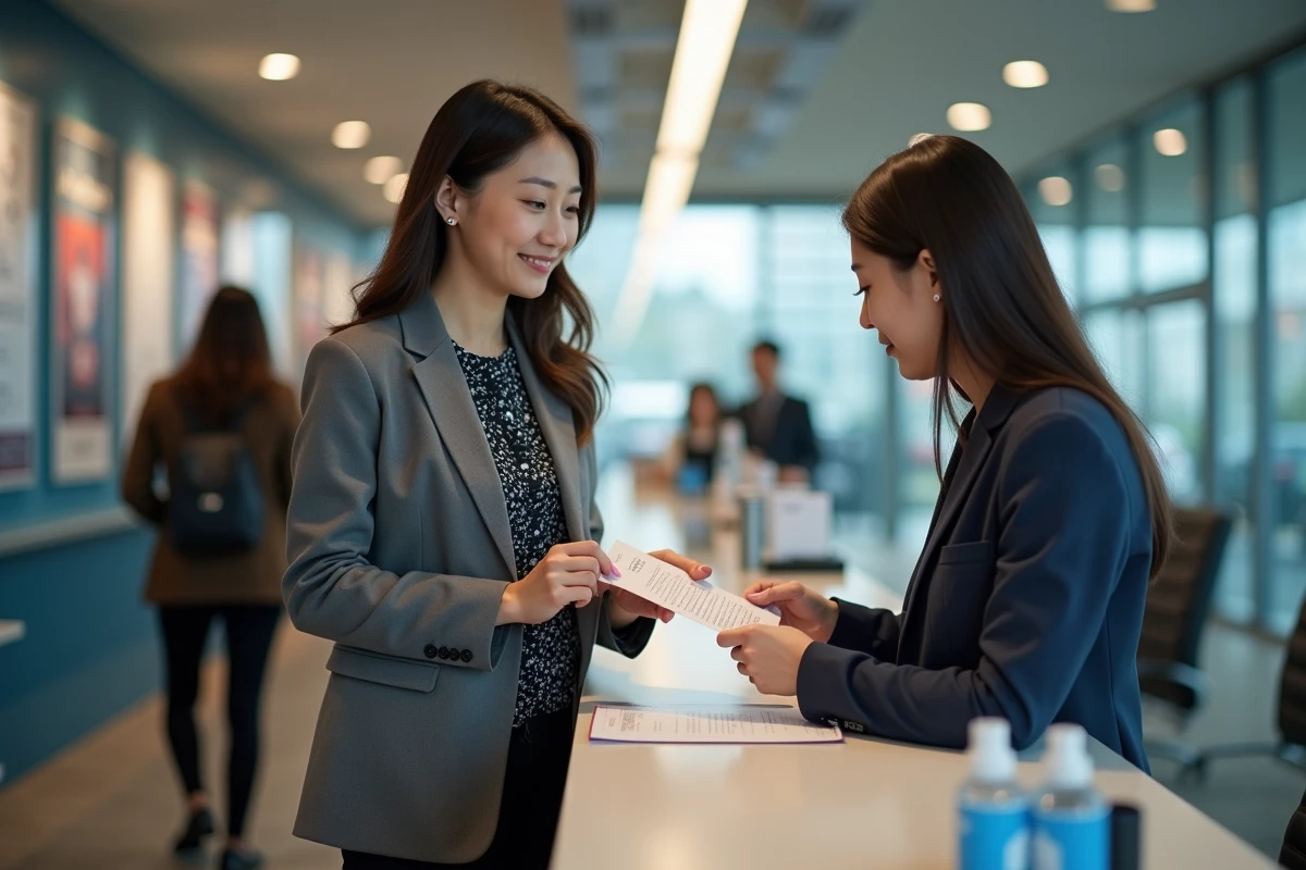 Femme asiatique effectuant une transaction bancaire