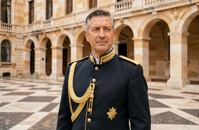 Garde en uniforme traditionnel devant le Palais Princier de Monaco, architecture historique de la Principauté