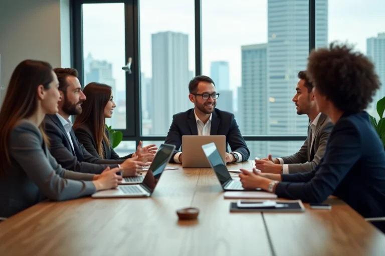 Groupe de professionnels en réunion dans un bureau moderne